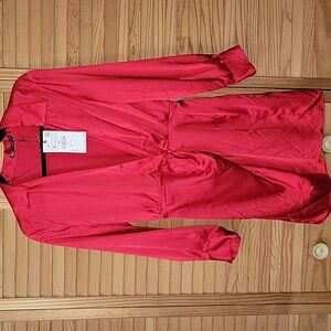 Zara Red Satin Wrap Mini Dress NWT Size Small Long Sleeve Silky Party Date Night